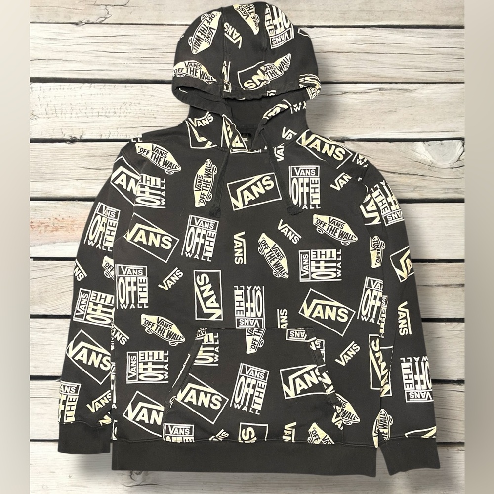 VANS Off The Wall Hoodie Sweatshirt Mens XL Faded Black X Large Long Sleeve